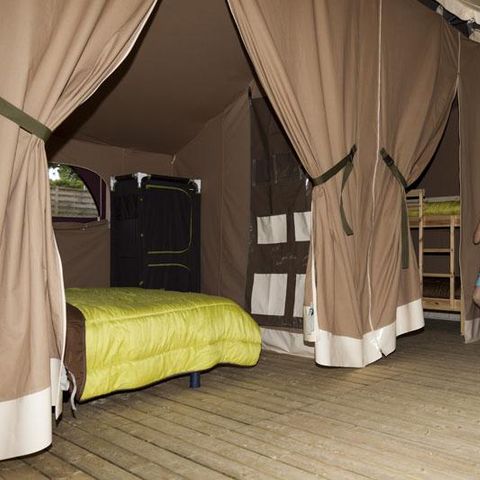 Tente en toile et en bois 5 personnes - Lodge NIAGARA 40m² avec salle de bains (Dimanche au dimanche)