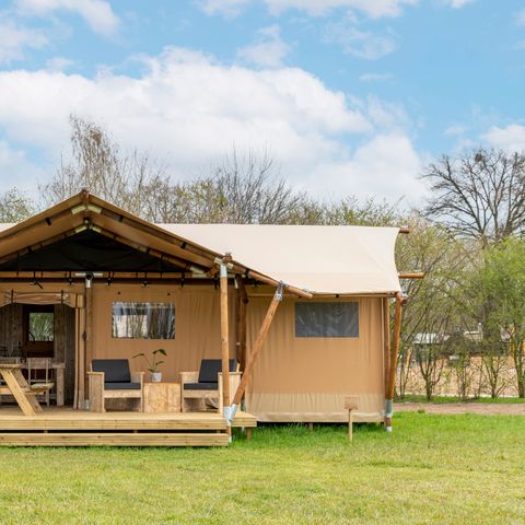 TENTE TOILE ET BOIS 5 personnes - Suite safari avec salle de bain privée
