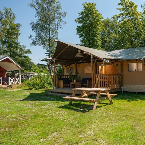 Tente en toile et en bois 8 personnes - Tente safari avec sanitaires privés | 8 personnes