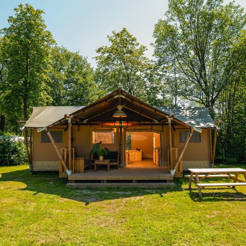 Tente en toile et en bois 8 personnes - Tente safari avec sanitaires privés | 8 personnes