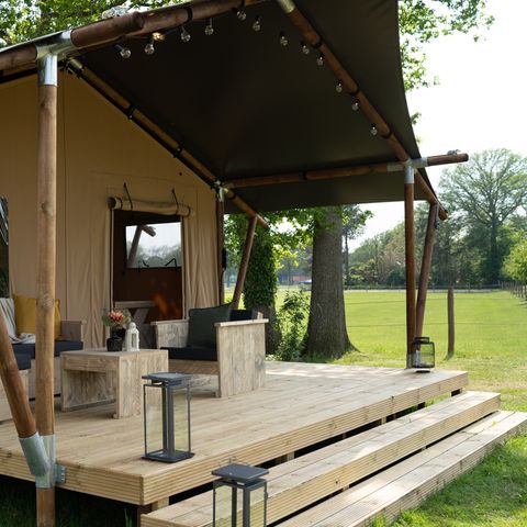 Tente en toile et en bois 8 personnes - Tente safari avec sanitaires privés | 8 personnes