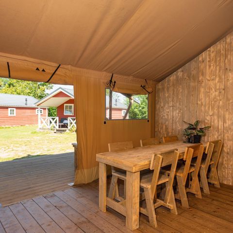 Tente en toile et en bois 8 personnes - Tente safari avec sanitaires privés | 8 personnes