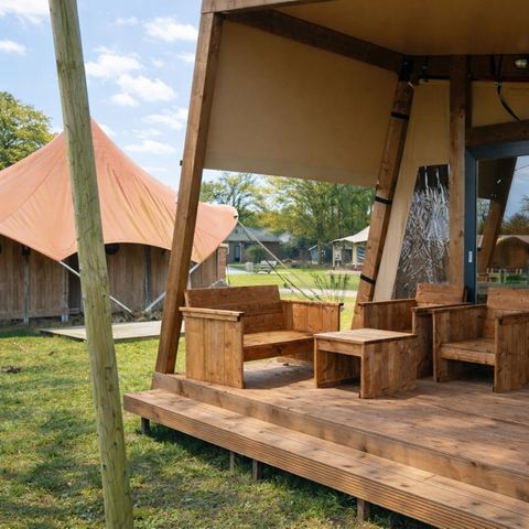 TENTE TOILE ET BOIS 5 personnes - Tente tribu avec sanitaires privés