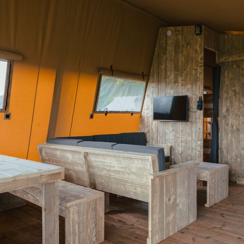 TENTE TOILE ET BOIS 5 personnes - Tente tribu avec sanitaires privés