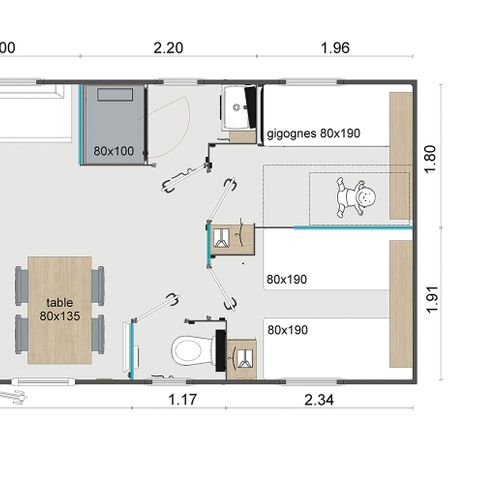MOBILHOME 6 personnes - Supérieur 3 chambres