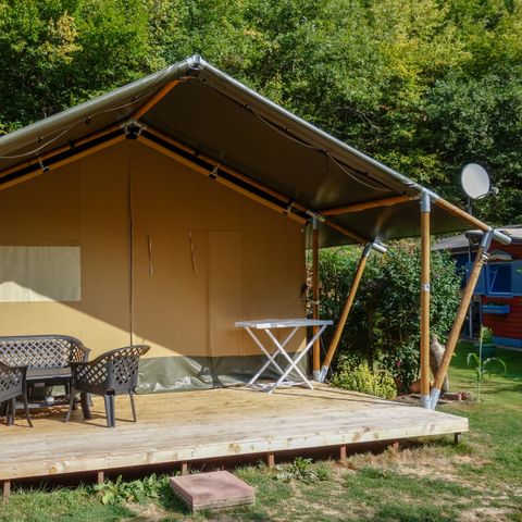 TENTE TOILE ET BOIS 6 personnes -  avec sanitaires privés