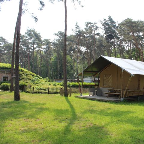 Tente en toile et en bois 6 personnes - y compris installations sanitaires + toboggan