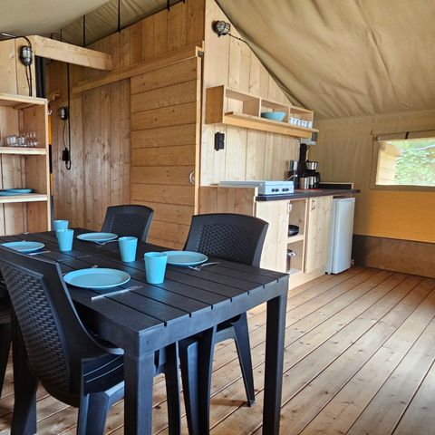 TENTE TOILE ET BOIS 6 personnes - Camping Vallee de L'Our - Tente Safari 6 personnes avec sanitaires