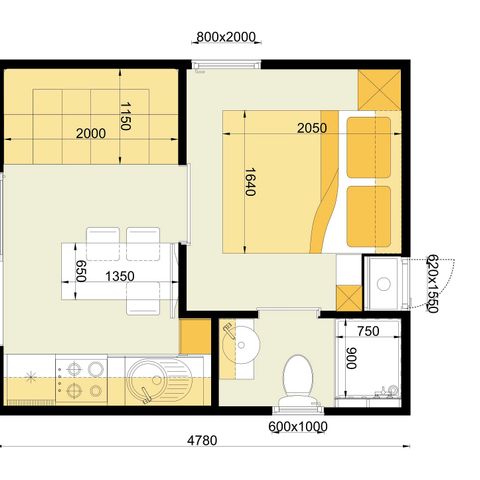 MOBILHOME 2 personnes - Comfort | 1 Ch. | 2 Pers. | Terrasse surélevée | Clim. | TV