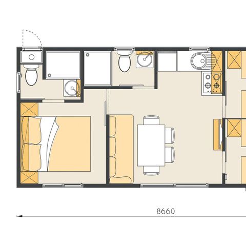 MOBILHOME 6 personnes - Mobil-home | Comfort | 3 Ch. | 6 Pers. | Terrasse surélevée | 2 SDB | Clim. | TV