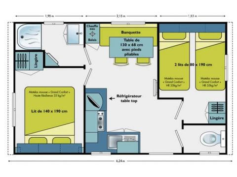 Mobilhome 4 personnes - Fréjus - Vénus - Confort climatisée - 2 chambres