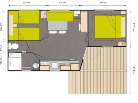 MOBILHOME 4 personnes - Premium Capucine - 2 Chambres + terrasse semi-couverte