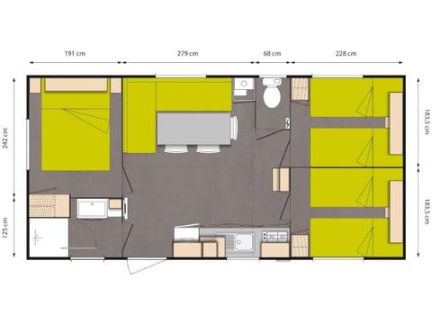 MOBILHOME 6 personnes - Premium Pivoine - 3 chambres + terrasse 11.25 m²