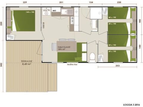 MOBILHOME 6 personnes - Family 3ch-CLIM-terrasse XXL couverte-TV-LV-plancha-30m² | PREMIUM 