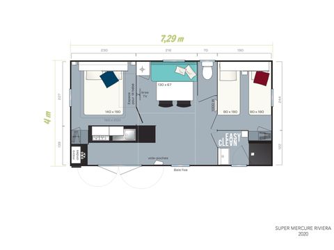 Mobilhome 5 personnes - Family - 2 chambres - PREMIUM -28m²-Roselune-Clim-TV-lave-vaiss.-plancha-terrasse - XXL couverte