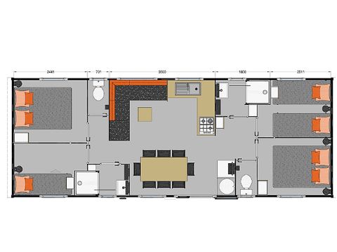 MOBILHOME 8 personnes - CONFORT - 4 chambres avec climatisation +TV+ 2 SDB 