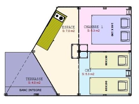 BUNGALOW TOILÉ 4 personnes - 2 chambres - sans sanitaires