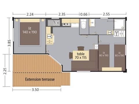 MOBILHOME 4 personnes - Confort Compact - CLIM - TV