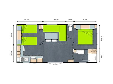 MOBILHOME 4 personnes - Grand Confort - 2 chambres - TV