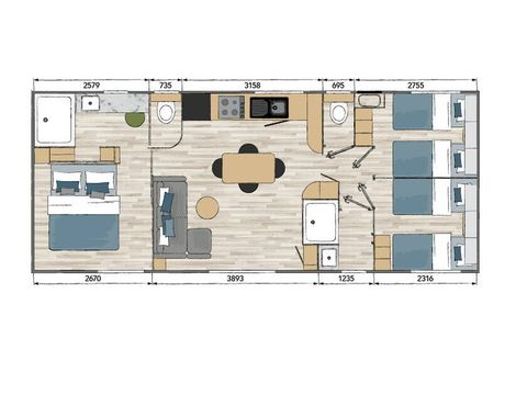 MOBILHOME 8 personnes - Ultimate | 3 Ch. | 6/8 Pers. | Terrasse Lounge | Outdoor kitchen | 2 SDB | Clim.