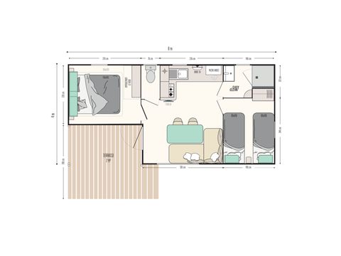 MOBILHOME 4 personnes - 25m² Premium  (2ch-4pers) dont Terrasse semi-couverte + TV + LV + BBQ