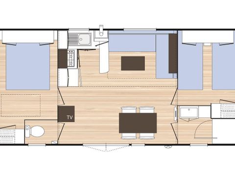 MOBILHOME 5 personnes - Evasion  28.5m² (2 chambres) (- de 8 ans) + TV + Terrasse / Mercredi au Mercredi