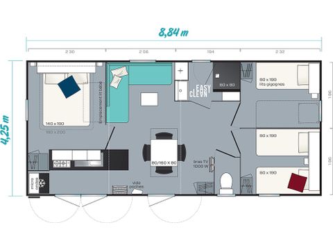 Mobilhome 6 personnes - Comfort XL | 3 Ch. | 6 Pers. | Terrasse surélevée | Clim. | TV