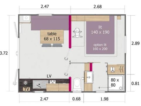MOBILHOME 2 personnes - 1 chambre 2 pers.