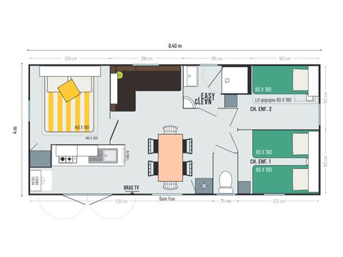 Mobilhome 6 personnes - RIVIERA - TV - 3 chambres