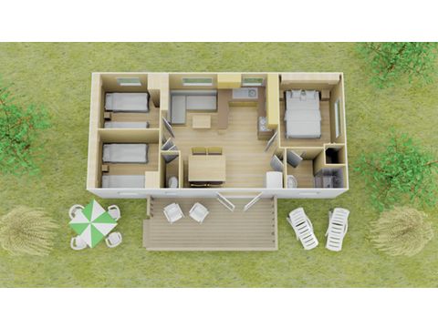 MOBILHOME 8 personnes - Classic | 3 Ch. | 6/8 Pers. | Terrasse surélevée non couverte | Clim.