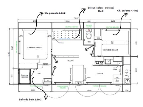MOBILHOME 4 personnes - Homeflower Premium 29m² (2 chambres) 