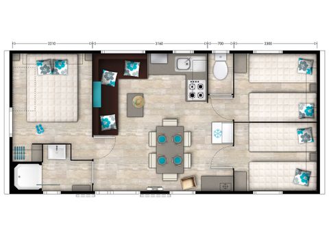 Mobilhome 6 personnes - Premium | 3 Ch. | 6 Pers. | Terrasse surélevée | Clim. | TV