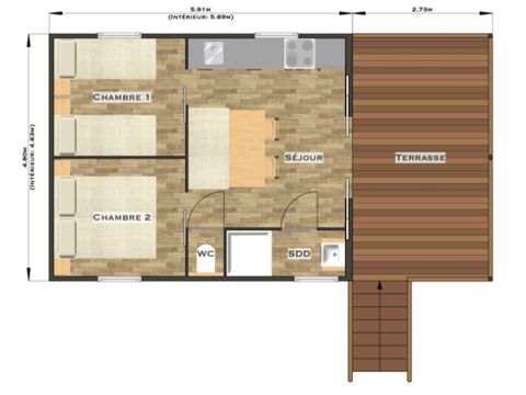 CHALET 5 personnes - Cottage premium (2022) bord de rivière, 2 chambres, terrasse couverte 5 pers