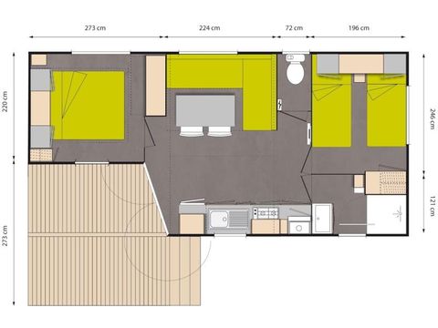 MOBILHOME 4 personnes - Le Châtaignier  Dimanche 29m² (2 chambres) + terrasse intégrée + TV, free WIFI* 4 pers.
