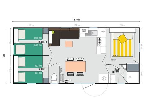 Mobilhome 6 personnes - COSY GRAND CONFORT - 3 chambres - CLIM - TV