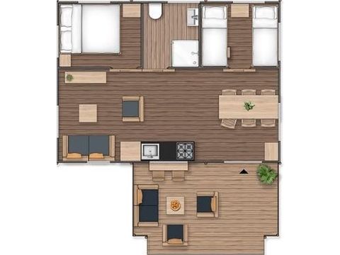 Tente en toile et en bois 5 personnes - SAFARI LODGE - 40m²- - 2 chambres
