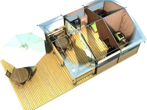 Tente en toile et en bois 5 personnes - Lodge VICTORIA 30m² - Finition Luxe