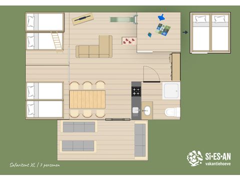 Tente en toile et en bois 7 personnes - Tente safari